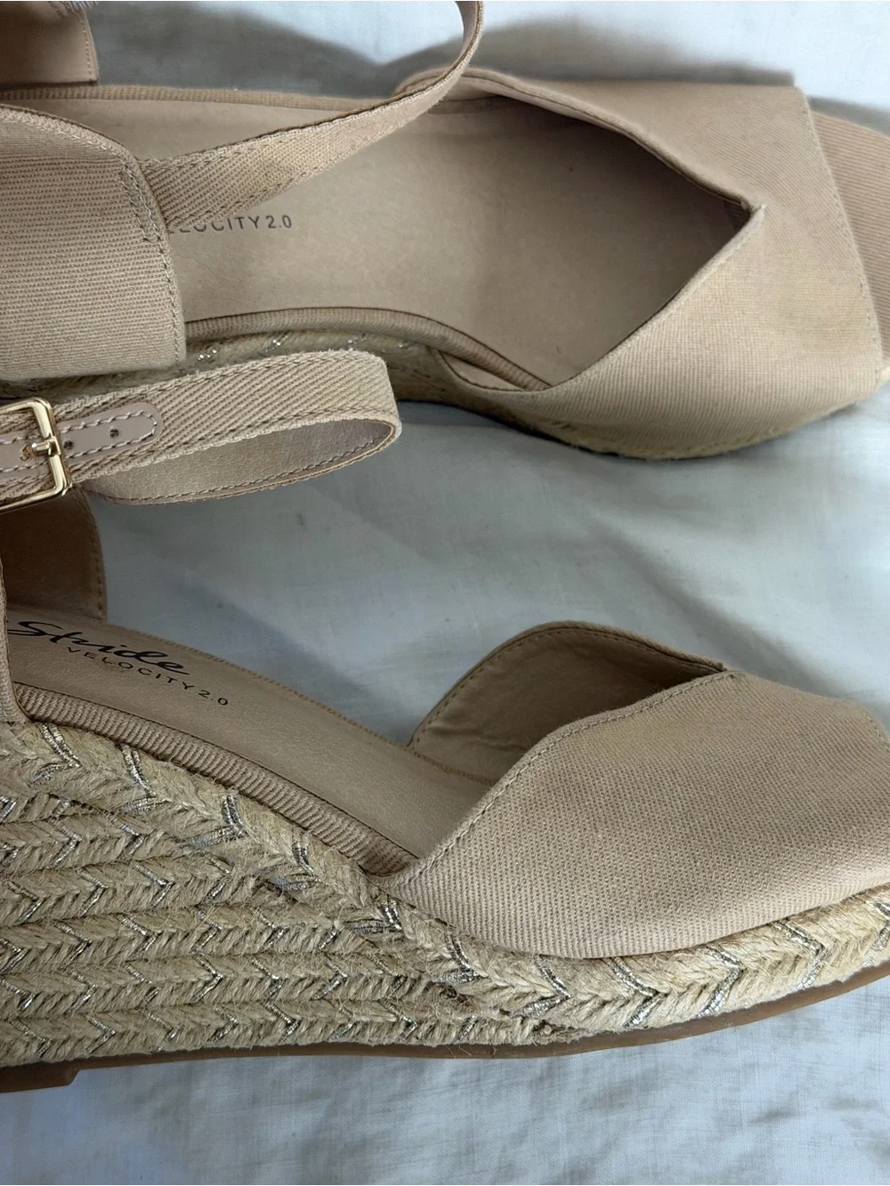 Life Stride Neutral Beige Espadrille Wedge Sandals
